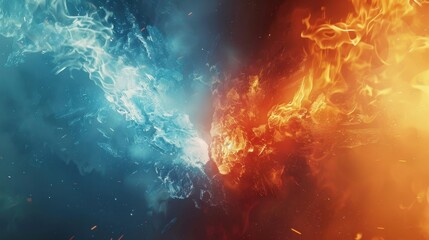 Fototapeta premium Abstract fire and ice design, a dangerous vs beautiful struggle of fiery flame vs frozen water in a swirling vs striking texture with a flowing vs burning motion and a nature-inspired background.