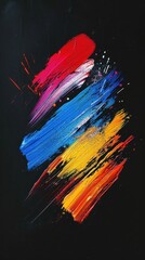 Abstract Brush Strokes on Black Background Art with Vibrant Colors and Dynamic Motion
