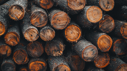 Stacked Logs with Rich Texture and Warm Tones in Natural Wood Background