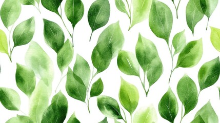 Fototapeta premium Seamless green watercolor pattern with hand painted brush texture on white background ideal for logo design and print materials