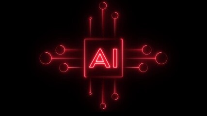 Ai computing neon animation. Cpu animated icon glow effect. Scaling verbal sign. Machine learning acceleration. Dynamic overlay on white background.