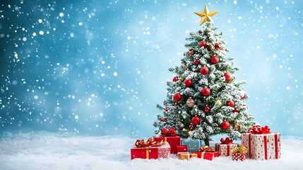 Obraz premium Festive Christmas Trees, Gifts, and Decorations - Cozy Holiday Scenes and Seasonal Decor Collection