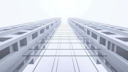 Upward view of a sleek modern skyscraper featuring a minimalist design and reflective glass facade, blending urban architecture with a sense of infinity. AI generated.