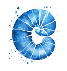 Obraz premium Here's a and keyword list for your image.. Watercolor nautilus shell spiral in shades of blue.