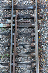 Aerial View of Railroad Switch and Tracks Converging – Transportation and Logistics Scene