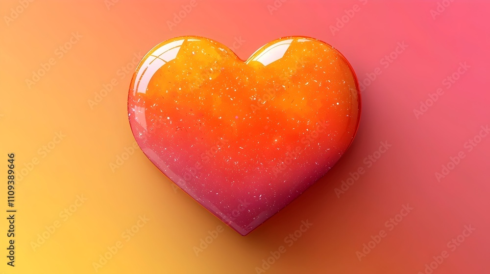 Poster a vibrant heart shape filled with a shimmering gradient of orange and pink, exuding warmth and affec