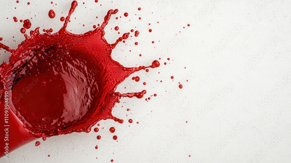 Poster red paint splash on white surface creating dynamic artistic effect