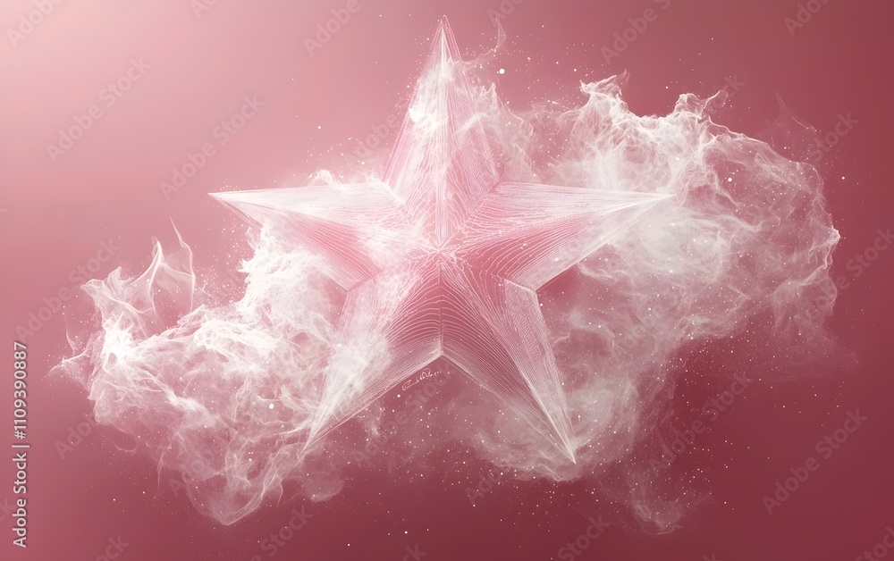 Poster a captivating pink star surrounded by a misty cloud, creating a dreamy and ethereal atmosphere. perf