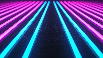 Fototapeta premium Neon Light Stripes on Dark Background with Reflections and Texture