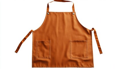 Plain orange apron with pockets on white background for cooking or crafting. Design template, print presentation mockup, empty