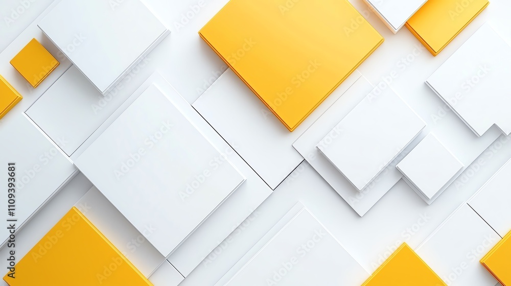 Poster abstract geometric background with overlapping squares in white and yellow colors, creating a modern