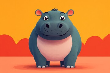 Naklejka premium A Whimsical 3D Rendering of a Snarky Baby Hippo Balancing on One Foot in a Playful Setting with Vibrant Colors and Cheerful Expressions Perfect for Children's Content