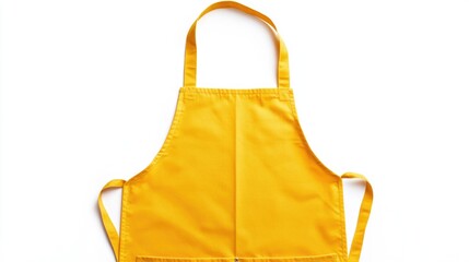 Vibrant yellow apron on white background for cooking or baking enthusiasts. Design template, print presentation mockup, empty