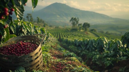 Serene coffee micro farm in uganda s mount elgon  vibrant rows and rustic harvesting tradition