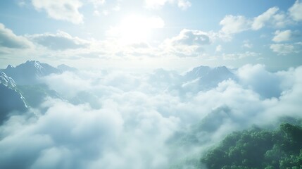 Fototapeta premium A serene landscape of mountains and clouds under a bright sky.
