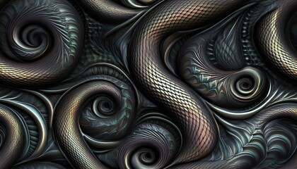 weird fractal 3d pattern of metal snake pit in relief seamless tileable