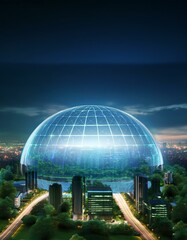 Fototapeta premium Futuristic Dome with Modern Cityscape smart city eco friendly
