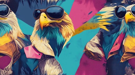 Seamless pattern featuring a stylish eagle dressed as a pilot complete with goggles and a jacket perfect for playful textile designs