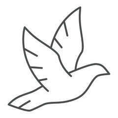 Pigeon bird thin line icon, peace and charity concept. Vector graphics. Dove bird sign on white background, outline style icon for mobile or web design.