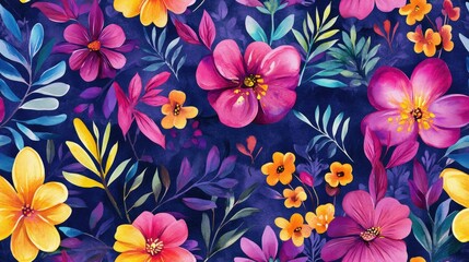 Floral seamless pattern featuring vibrant watercolor hand drawn flowers perfect for textiles and stationery design