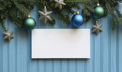 Fototapeta premium blank paper greeting or invitation card on blue background