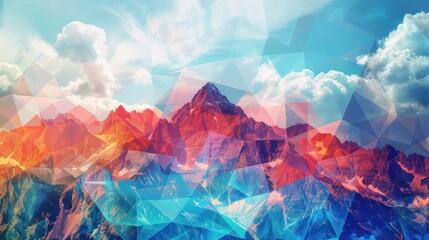 Obraz premium The image depicts a vibrant mountain landscape with snow-covered peaks, colorful autumn trees reflected in a tranquil lake, and a vivid blue sky, blending nature's beauty with artistic flair.