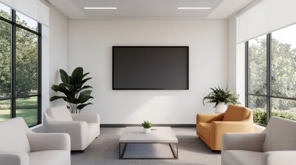Fototapeta premium Modern Minimalist Office Space with Comfortable Seating and TV