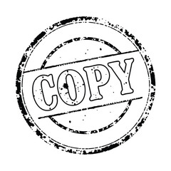 black circular stamp word copy displayed center bold text with distressed texture effect vector design