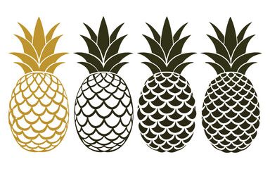 set pineapple fruit line art silhouette vector