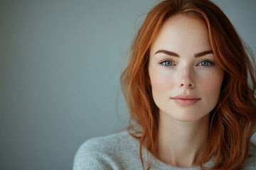 Naklejka premium Redhead Natural Beauty Freckles, Rosy Cheeks, Subtle Makeup