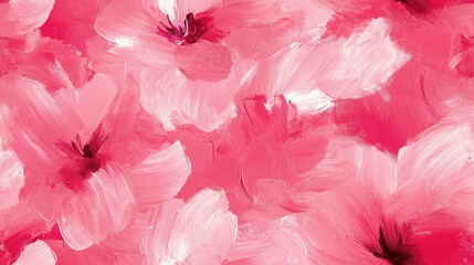 Seamless pattern of hand painted abstract flowers on canvas with textured pink brush strokes perfect for modern interior design