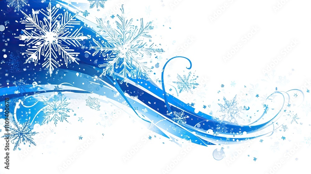 Poster elegant snowflake background showcasing detailed, unique snowflake shapes on a frosty blue-and-white