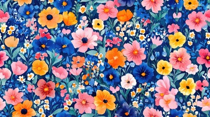 Seamless watercolor pattern of exotic wildflowers ideal for backgrounds and textile designs