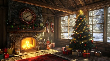 Festive Christmas Decorations with Snow, Pinecones, and Baubles for the Holiday Season