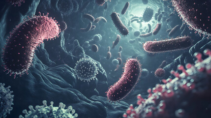 Obraz premium An Artistic Representation of Mysophobia Featuring Grotesque Germs and an Unsettling Atmosphere