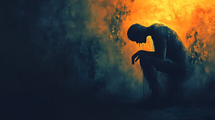 An Evocative Illustration of Anxiety Demonstrating the Conflict between Inner Turmoil and External Darkness