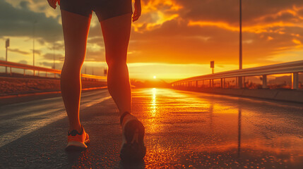 Fototapeta premium Stretching Before Sunrise Run on an Empty Highway