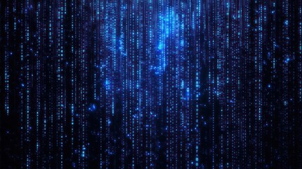 Blue binary code background with falling numbers data