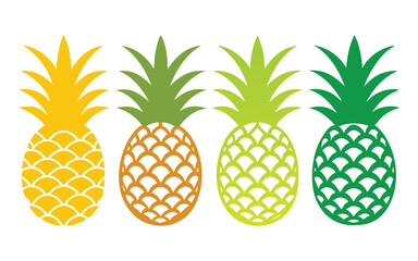 set pineapple fruit line art silhouette vector