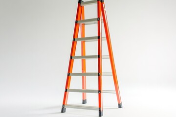 Orange and gray ladder standing upright on a white background.