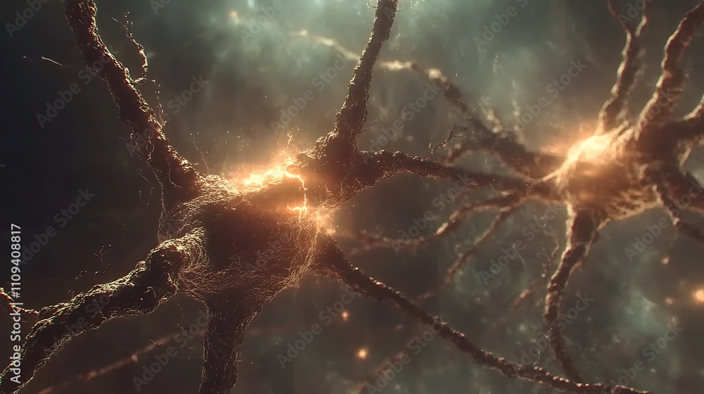 Poster neurons firing in the human brain showcasing complex neural activity and connections in a captivatin
