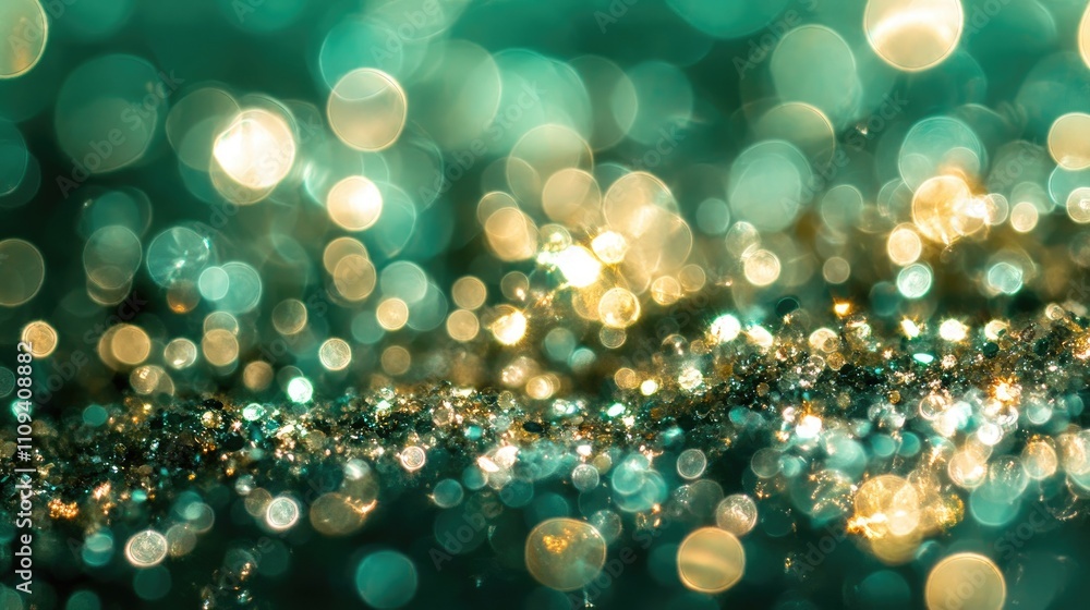 Poster green bokeh effect with subtle light flares against black, creating a magical overlay ideal for fest