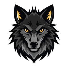 a black wolf head on white background