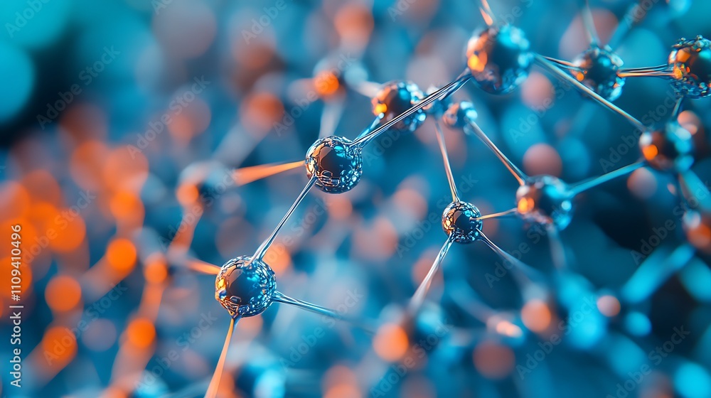 Poster advanced semiconductor material showcasing intricate molecular structures under vivid illumination