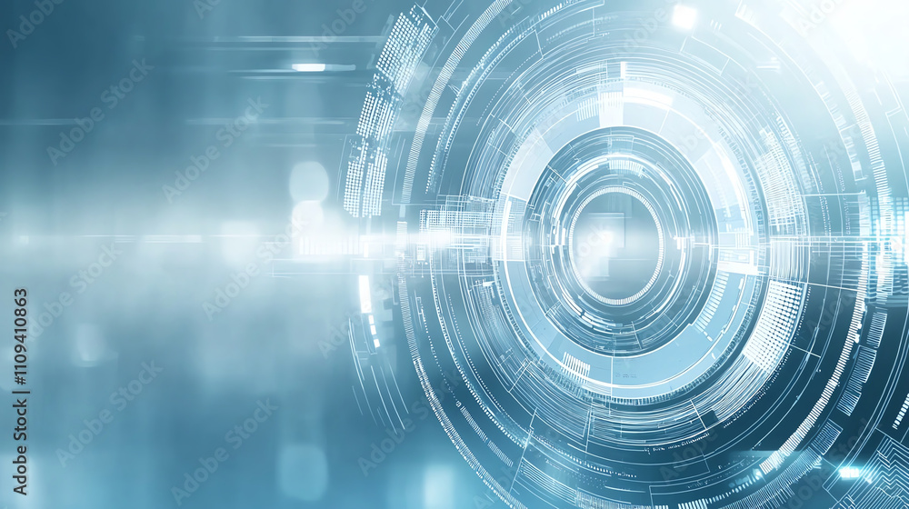 Poster An abstract futuristic design featuring a circular interface with glowing elements