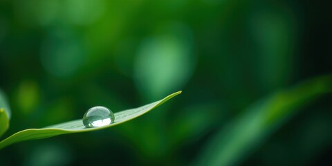 A Single Dewdrop Glistens on a Green Leaf, Reflecting the Light and Offering a Moment of Tranquility