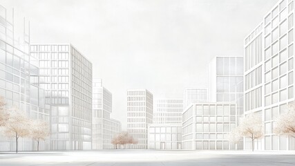 モノクロのビル群背景_3