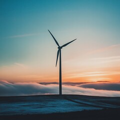 Scenic Sunset Wind Turbine Clean Energy Renewable Power