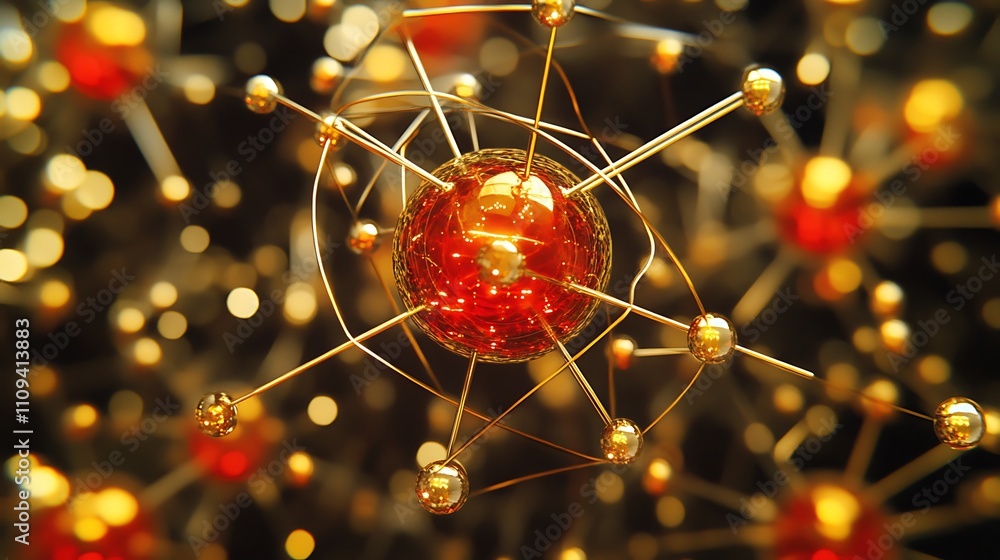 Fototapete representation of an atomic model showing electrons orbiting a nucleus with detailed visual elements