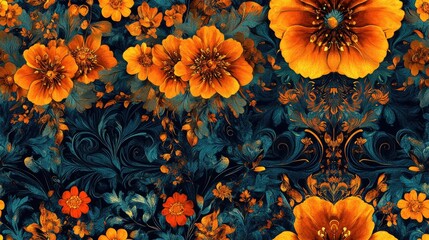 Seamless pattern featuring a digital design Kurti with intricate floral elements against a vibrant background textile design